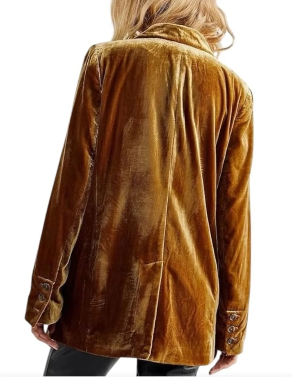 Free People Sharpie Double Breasted Velvet Blazer Gold Size S